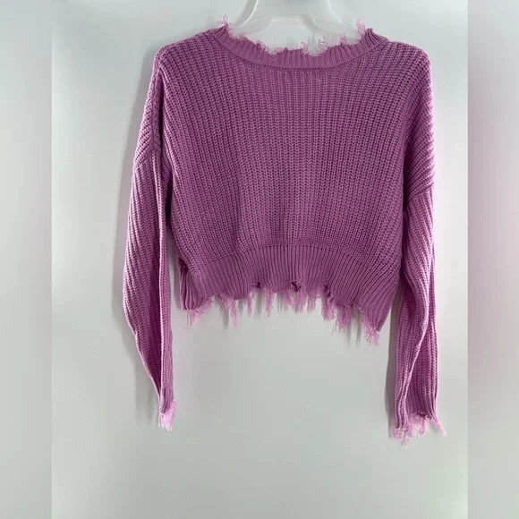 NO COMMENT DISTRESSED PURPLE V-NECK SWEATER LARGE NEW - Picture 3 of 5